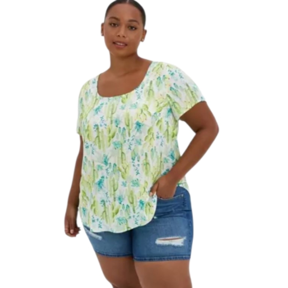 Torrid Cactus Print Women's Top 2, Blue, Blouse